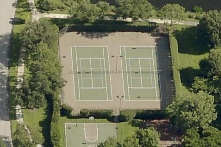 Aerial view of outdoor pickleball courts in Autumn Woods Community Naples FL