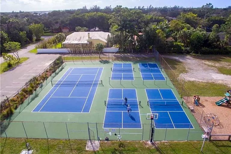Aerial view of outdoor pickleball courts in CRECA Private Courts at Naples FL