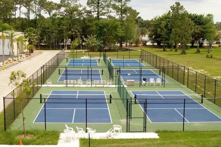 Outdoor pickleball courts view at Crystal Lake RV Resort in Naples FL
