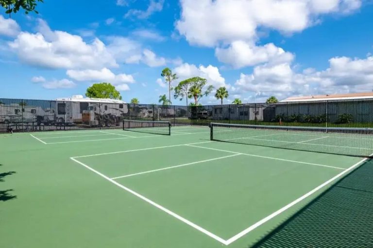 Outdoor pickleball courts view in Lake San Marino Rv Resort Naples FL