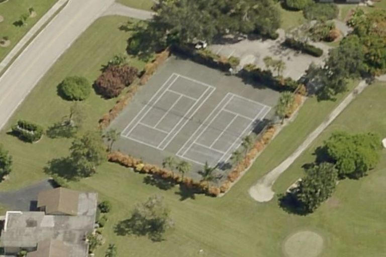 Outdoor pickleball court aerial view of Lakewood Country Club of Naples in Naples FL