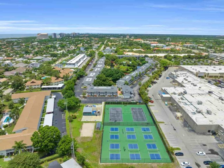 Outdoor pickleball courts aerial view at Park Shore Resort Naples FL